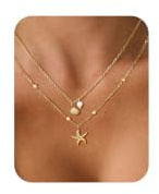 Collier de coquillages pour femme - Or - Anti-ternissement - Réglable - Hypoallergénique - Étanche - En acier inoxydable - Avec pendentif en perles de coquillage - Bijoux pour les vacances d'été à la