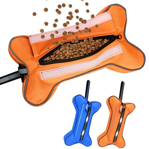 MOCOBO Futterbeutel für Hunde 2er Set – wasserdichte Snacktasche mit Karabiner & Reflektoren – Futtertasche für Hundetraining & Spaziergänge – Blau & Orange – 28×17×5cm