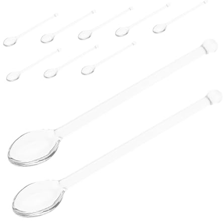 DIKACA 10pcs Transparent Glass Stirring Rods Heat Resistant Cocktail Spoons for Coffee Tea Sugar and Milk Clear Glass Mixers for Home and Party Use