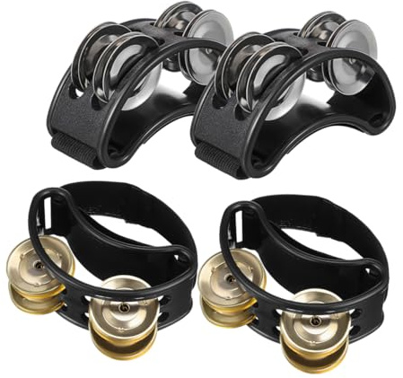 Toddmomy 4 Piezas Foot Tambourine Doble con Pedales Ergonómicos y Campanas Metálicas para Percusión Rítmica Conciertos y Bandas de Negro y Negro Dorado