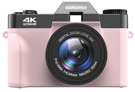 Fotocamera digitale Trovoro Nuova fotocamera digitale da viaggio entry-level 4K HD 48MP per la casa con Wi-Fi(Rosa64GB)