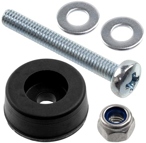 AERZETIX - Kit di 4 piedini rotondi per mobili Ø17x7 mm in gomma nera + 4 viti metallo M4x30 mm + 4 dadi autobloccanti M4 + 8 rondelle per bullone M4