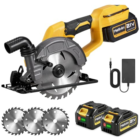 MELLWIN Cordless Circular Saw 6 INCH, Brushless Motor 7200RPM Max. Cutting Depth 55mm with 2 4000mAh Batteries,3 Speed 21 V, 3 * Saw Blade, 2 * Replacement Tools