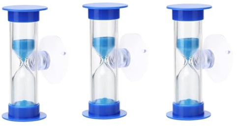 3 x blaue Zahnbürsten-Timer für 2 Minuten, Sanduhr, 2 Minuten Sand, Kunststoff-Saugnapf, Sanduhr, Sanduhr, Desktop-Ornament, Partyzubehör, Dekorationen