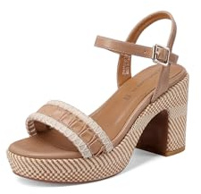 QUEEN HELENA Sandali con Plateau con Tacco Largo ZM11050 (Camel, Sistema Taglie Calzature EU, Adulto, Donna, Numero, Media, 35)