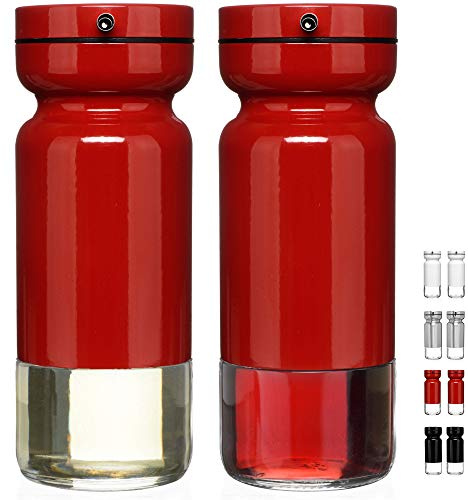 CHEFVANTAGE Olive Oil and Vinegar Cruet Dispenser Set with Elegant Glass Bottle and Drip Free Design - Red