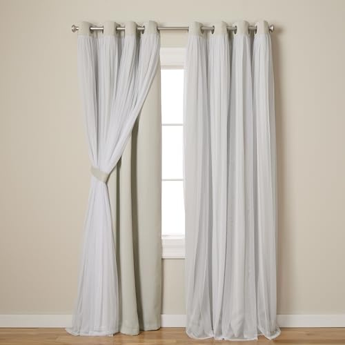 TOWN & COUNTRY LUXE Talia Double Layer Indoor Curtains, Sheer and Room Darkening Blackout, Grommet Top, Energy Efficient, 2-Pack Set, 52x96, Cloud Grey