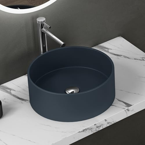doporro Vasque à Poser Lavabo Lave Mains Ronde Circulaire 40x40x15cm | Gris Noir Mat pour Salle de Bain, Colossum804