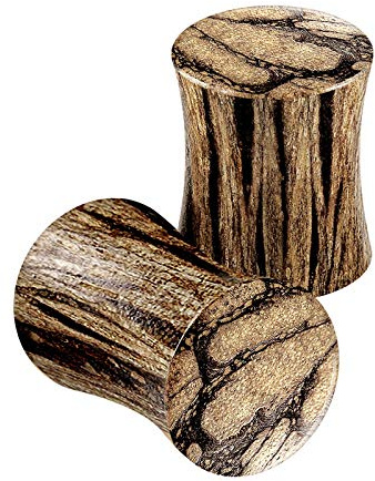 KJM Fashion 2 Stück stabile Doppel-Flared Batik Holz Piercing