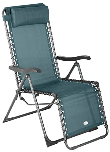 Hespéride - Fauteuil Relax de Jardin Pliable Silos Bleu Canard Anti-Rouille 5 Positions Coussin Repose-tête Chaise Longue pour Terrasse, Balcon