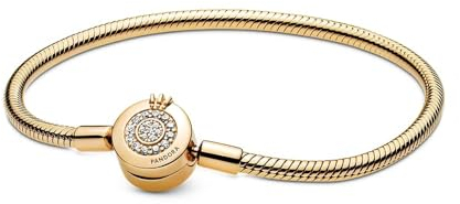 PANDORA Funkelndes Crown O Schlangen-Gliederarmband in Gold mit 18 Karat vergoldete Metalllegierung und Cubic Zirkonia Steinen Signature Collection, 23cm