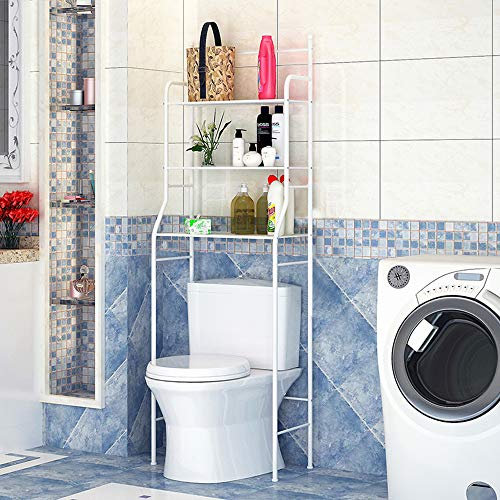 YIFAA Etagère de Salle de Bain MARSA Meuble de Rangement au-Dessus des Toilettes WC ou Lave-Linge avec 3 tablettes, en métal laqué 165 * 55 * 26cm (Blanc)