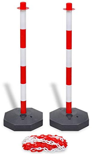 Jeu de barrière avec 2 poteaux de délimitation et 1 chaîne en plastique de 10 m rouge pour lacer certaines zones