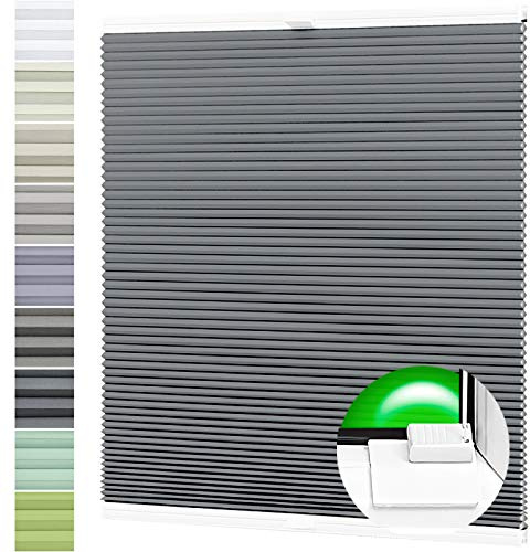 Wabenplissee nach Maß Verdunklung Thermo Plissee Kleben Ohne Bohren Dunkelstahl Rückseite Weiß Breite: 111-120 cm, Höhe: 181-200 cm