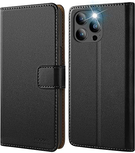HOOMIL Handyhülle für iPhone 13 Pro Hülle, PU Leder, Schwarz | mit Kartenfach & Standfunktion, Unterstützt Kabelloses Laden, Klappbar Schutzhülle