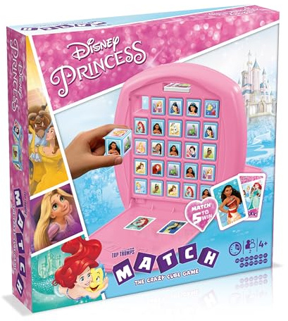 Top Trumps Match Disney Princess Board Game Multilingual, Play with Cinderella, Snow White and Merida, 2 player family travel game for ages 4+, gift for kids