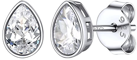 Silvora Boucle d'Oreille Zircon Strass Blanc/Noir Clou d Oreille Zirconium Argent 925 Pierre Zircone[Goutte d'Eau/Rectangle/Carré-4*6/5*7/7*9mm] Fille Maman Copine Soeur Ado Jeune Adult Meilleur Amie