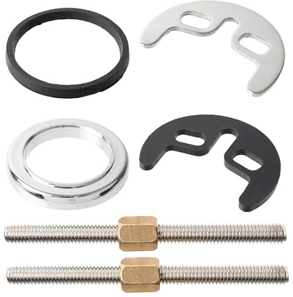 Washbasin tap screw system, 1 set, with M6 screws 80 mm, for monobloc washbasin and kitchen sink mixer tap, incl. chrome circle plate, horseshoe fixing plate, rubber washer and gasket