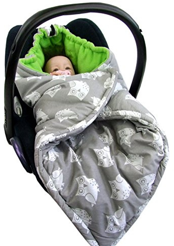 BAMBINIWELT Einschlagdecke Babydecke Decke für Babyschale Kinderwagen mit Fleece universal (Eule grün)