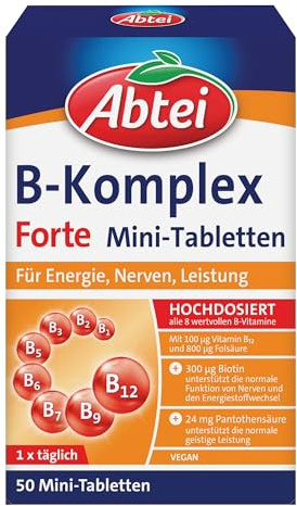 ABTEI B-Komplex Forte - hochdosierter Vitamin B Komplex - Vegan - 50 St. | Glutenfreie Vitamin B Mini-Tabletten mit allen 8 B-Vitaminen & Biotin, Energie, Nerven & Leistung, hochdosiertes Vitamin B12