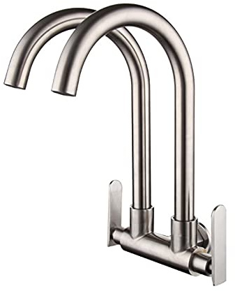 Pot Filler Faucet, 304 Stainless Steel Sink Faucet, Double Pipe Outlet Wall-Mounted Kitchen Faucet, Double Handles Hot and Cold Water Mixer Tap, Brushed Nickel