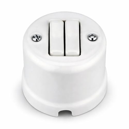 Aufputz Porzellan Retro Doppelschalter, Serienwechselschalter, All-in-One, Serie QR1 weiß