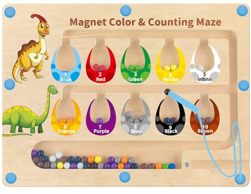 DQMOON Montessori Toys for 3 4 5 Year Old Boys Girls, Magnetic Color and Number Maze Wooden Toys for 3-5 Year Old, Kids Educational Toys for Boys Girls Age 2-5, Birthday Gifts Xmas Stocking Fillers