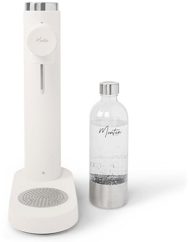 Máquina de agua con gas Monten Soda - Carbonatadora de Agua en Blanco Mate - Incluye botella de 900 ml - Fabricada con Acero Inoxidable Premium - Compatible con Cilindros Sodastream de 60L con Rosca