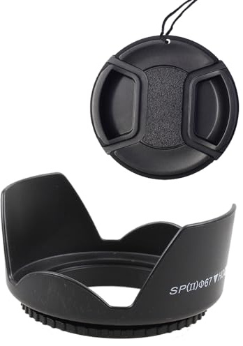 Paraluce e copriobiettivo a tulipano da 67 mm compatibili con Canon EF-S 18-135 mm | Compatibile con obiettivi Nikon 16-85 mm, obiettivo 18-105 mm (1 + 1 confezione)