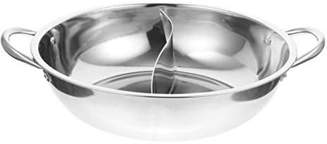 OUNONA Divided Hot Pot Cooker 28cm Stainless Steel Two-Flavor Hot Pot Thickened Suitable for Induction and Gas Stove Kitchen Cooking