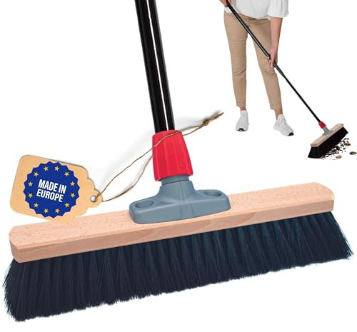 Novaliv Saalbesen 40 cm mit Stiel Borsten Kunstborsten Besen fein mit stiel Ideal als Werkstattbesen Hallenbesen Industriebesen Hausbesen Kehrbesen Zimmerbesen Haarbesen Terassenbesen Besen weich