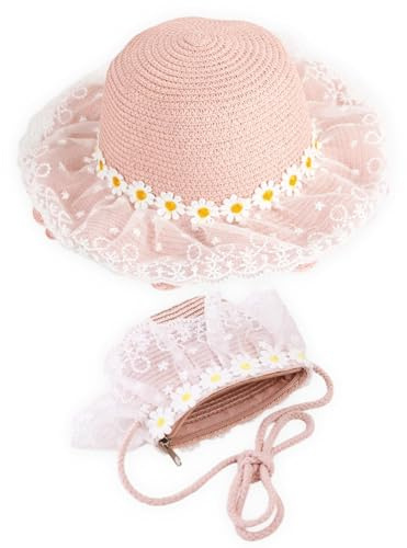 REYOK Cappello da Spiaggia Estivo e Mini di Borse Set,Cappello da Sole per Bambina,Spiaggia Estivi Fiori Berretto,Cappello da Sole per Esterni per Ragazze per Viaggio Vacanze attività All'Aperto