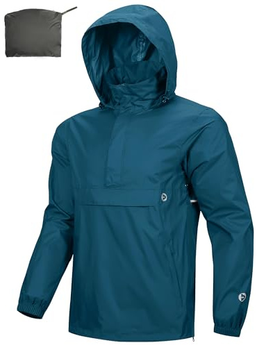 Outdoor Ventures Regnjacka för män vattentät tröja med huva packbar reflekterande jacka lätt cykel vindjacka andningsaktiv softshelljacka för vandring löpning utomhus, S