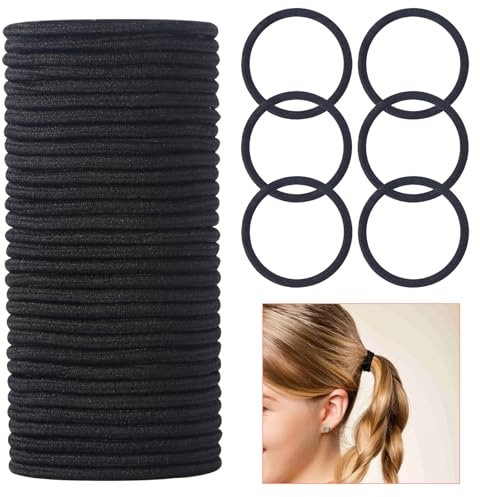 HonGien 50 Stück schwarz Haargummis Mädchen ohne Metall Klein Elastisch Haarbänder Premium Gummibänder Haarbänder Haargummi Haarband Pferdeschwanz Gummi für Frauen Mädchen Kinder Männer