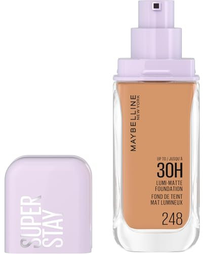 Maybelline New York 30H Lumi Matte Foundation, Langanhaltend ultra-frischer Look mit mattem Finish, Aufbaubare & lichtreflektierende Foundation, Farbe: 248 Mittel, Neutral Kühl, Superstay