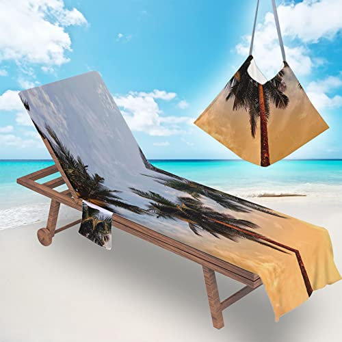 NedLoN Hawaii Sun Lounger Beach Towel with Pockets, Summer Beach Chair Cover 3D Chaise Lounge Towel Cover Sunbed Towels For Holiday Garden Outdoor Pool, Soft and Quick Dry