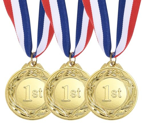 PATIKIL Gold Award Medaillen 2,6 Zoll, 3 Stück Gewinner Award Medaillen 1. Platz Goldpreis Olympischer Stil mit Halsband für Spiele Sportwettbewerbe