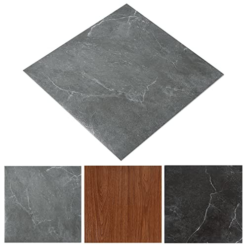 Izrielar Pavimento in PVC Autoadesivo 30cm x 30cm, 7 m² / 77 Piastrelle Pavimento vinilico impermeabile Autoadesivo Antiscivolo tagliabile Piastrelle effetto piastrella - Marmo grigio