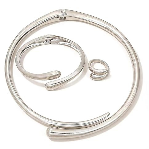 Cubahop Geometrico Metallo Choker Collane Braccialetto Anelli Set Smooth Collana Catena Gioielli Regolabili per le Donne