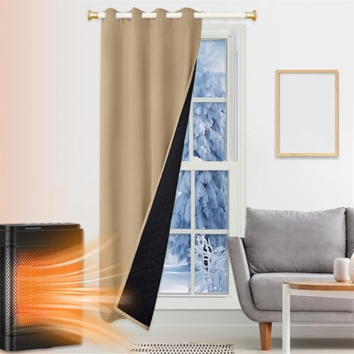 SK Studio Thermo Türvorhang Kälteschutz 105x220cm, Wasserdicht Winter Vorhänge Wärmeisolierend Dicke Gardinen Raumteiler mit Ösen für Türen Schlafzimmer, Khaki