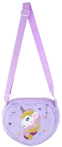 PRETYZOOM Einhorn Umhängetasche Mädchen Plüsch Schultertasche Leichte Crossbody Tasche 7.48X6.30X1.18 Zoll Für Alltag Party Reisen