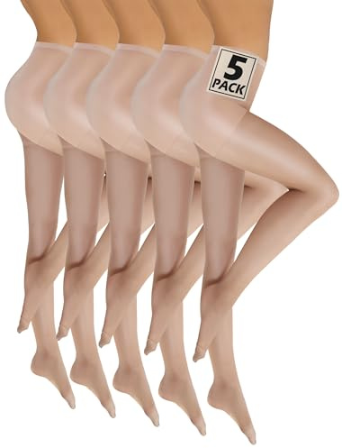 sesto senso 5 Paar Strumpfhosen Damen 15 den Dünn Durchsichtig Glänzend Feinstrumpfhose verstärkte Höschen Zone