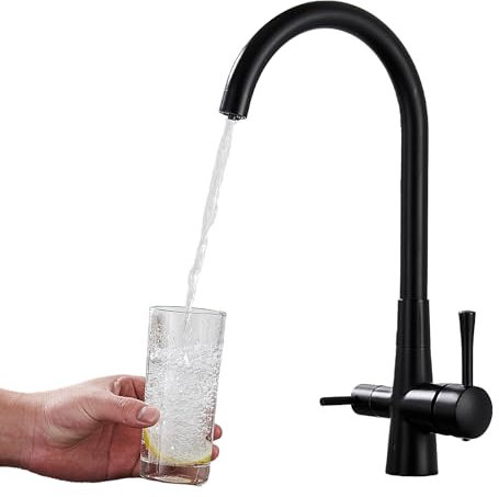 Dennienova Drinking Water Tap for Kitchen, Cold Hot Mixer with Water Filter Tap, 360 Swivel Reverse Osmosis, Matte Black