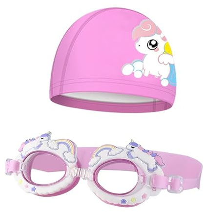 Gafas de Natación para Niños con Protección UV y Antivaho, Incluye Gorro de Baño, 3-12 Años