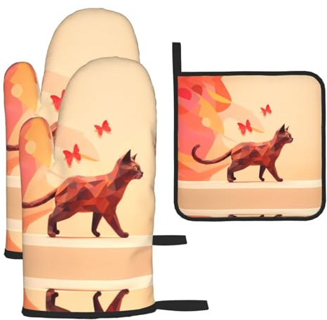 WZYWHJ Lot de 3 maniques de cuisine Motif papillons et chats – Tissu épais, durable et imperméable pour la protection contre la chaleur