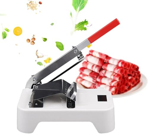 Manual Frozen Meat Slicer 20cm Blade Stainless Steel Meat Roll Cutter with Adjustable Thickness & Spring Automatic Feeding Multifunctional Food Slicer for Shabu-Shabu, BBQ & Home Kitchen