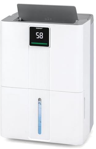 COSTWAY 40L/Day Dehumidifier with 3 Modes, 3-Color Light, 2 Speed, Continuous Drainage, Laundry Drying, Sleep Mode, 5.5L Water Tank, 24H Timer, Auto Defrost & Child Lock (40L/Day, Dual LED Display)