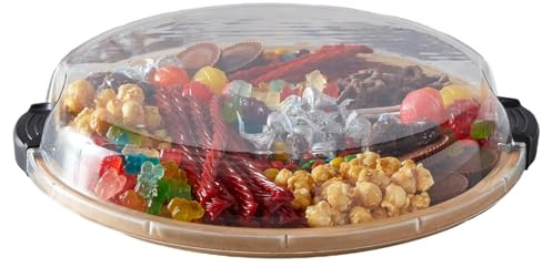 Plateau à charcuterie rond en bois avec couvercle transparent, plateau de service portable pour fromage, viande, fruits, pain, idéal pour cuisine, buffet, pique-nique, camping, vacances, restaurant