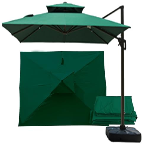 Copertura di ricambio per ombrellone da giardino, 300 x 300 cm, quadrata, a sbalzo, doppio top, per patio, balcone, piscina, resistente, impermeabile, verde baldacchino