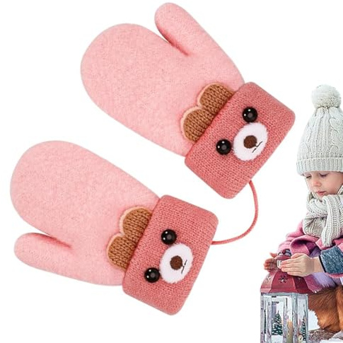 SGERUFZ 1 pcs Guantes de Invierno para Niños, Manoplas de Bebé con Diseño de Dibujos Animados, Forro de Felpa Suave, Doble Capa de Punto, Ideal para 1-3 Años, Jugar, Correr, Esquiar